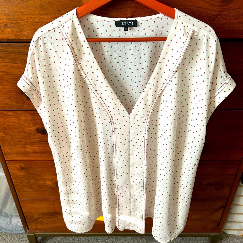 Plus 2x pink polka dot blouse 1.state